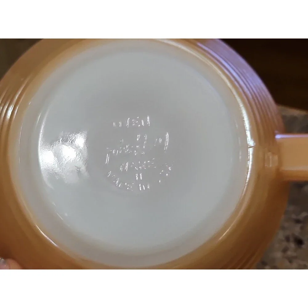 Vintage Anchor Hocking Fire King Peach Lusterware Handled Soup Bowl